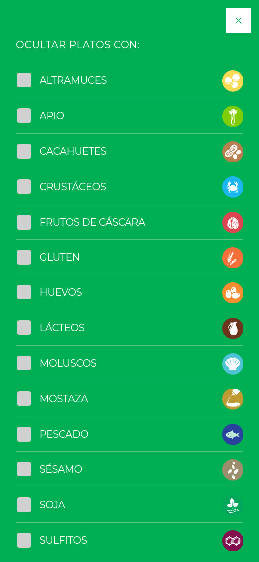 El filtro de alergenos de la carta: ocultar platos con altramuces, apio, cacahuetes...