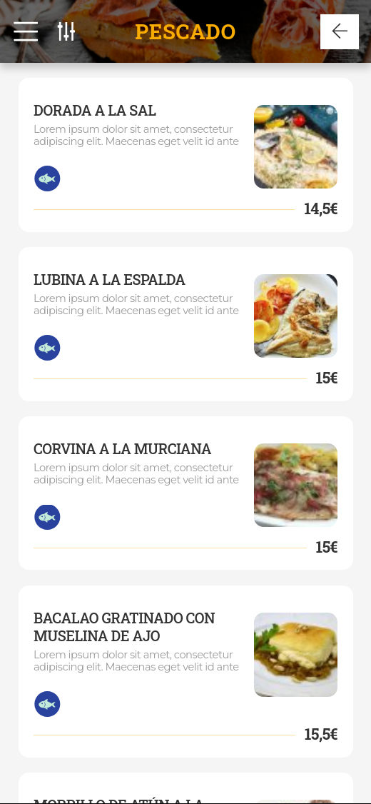 Otra carta digital con su propio diseno: seccion de pescado